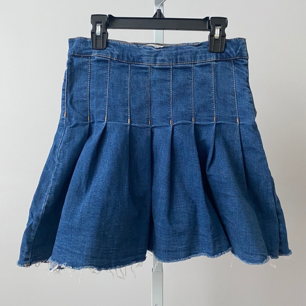 Celebrity Pink Cotton Academia Y2K Schoolgirl Pleated Denim Mini Skirt S Blue